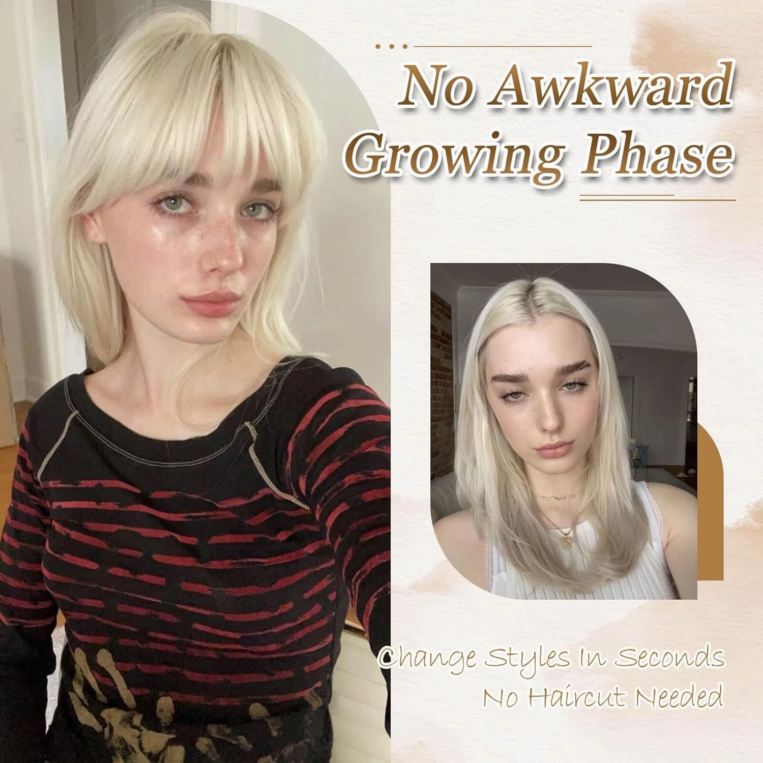 Clip in Bangs, 360° Fake Bangs Hair French Bangs Clip in Hair Extensions, Gold Blonde French Bangs Clip in Hairpieces Hair Bangs Toppers for Women Daily Wear