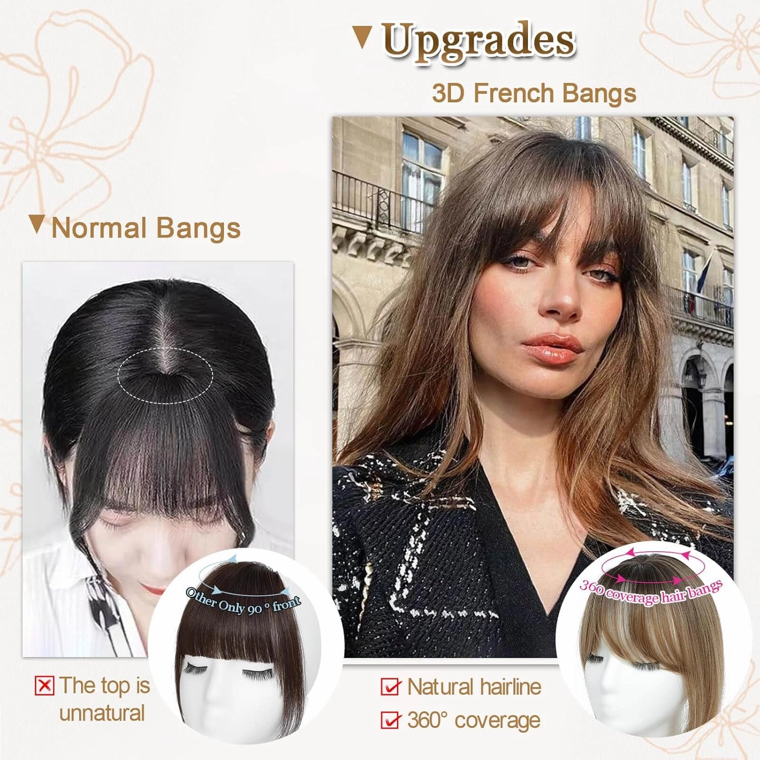 Clip in Bangs, 360° Fake Bangs Hair French Bangs Clip in Hair Extensions, Gold Blonde French Bangs Clip in Hairpieces Hair Bangs Toppers for Women Daily Wear