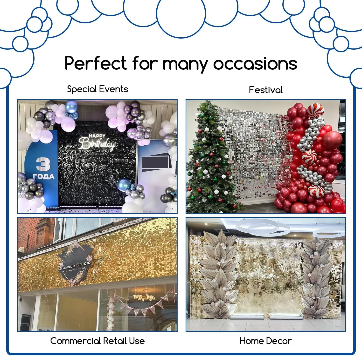 COKAOBE Silver Shimmer Wall Backdrop, 24PCS Square Sequin Shimmer Backdrop Panel, Photo Backdrops for Birthday, Anniversary, Wedding, Graduation & Bachelorette Party Decoration