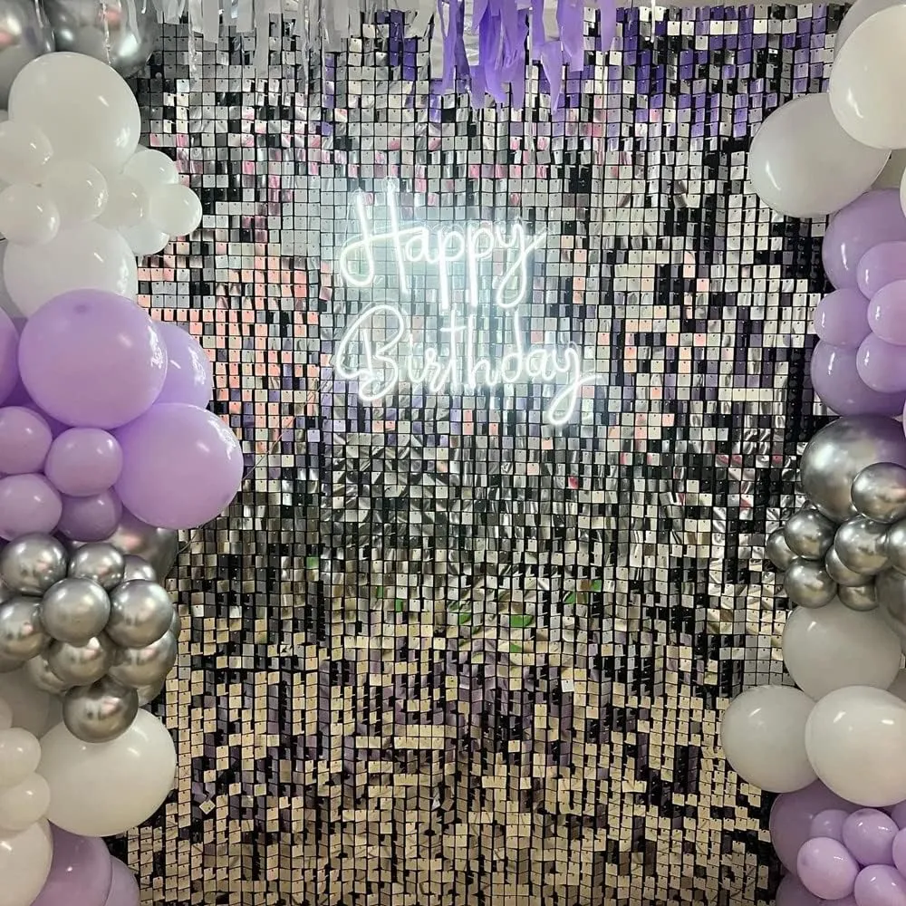 COKAOBE Silver Shimmer Wall Backdrop, 24PCS Square Sequin Shimmer Backdrop Panel, Photo Backdrops for Birthday, Anniversary, Wedding, Graduation & Bachelorette Party Decoration