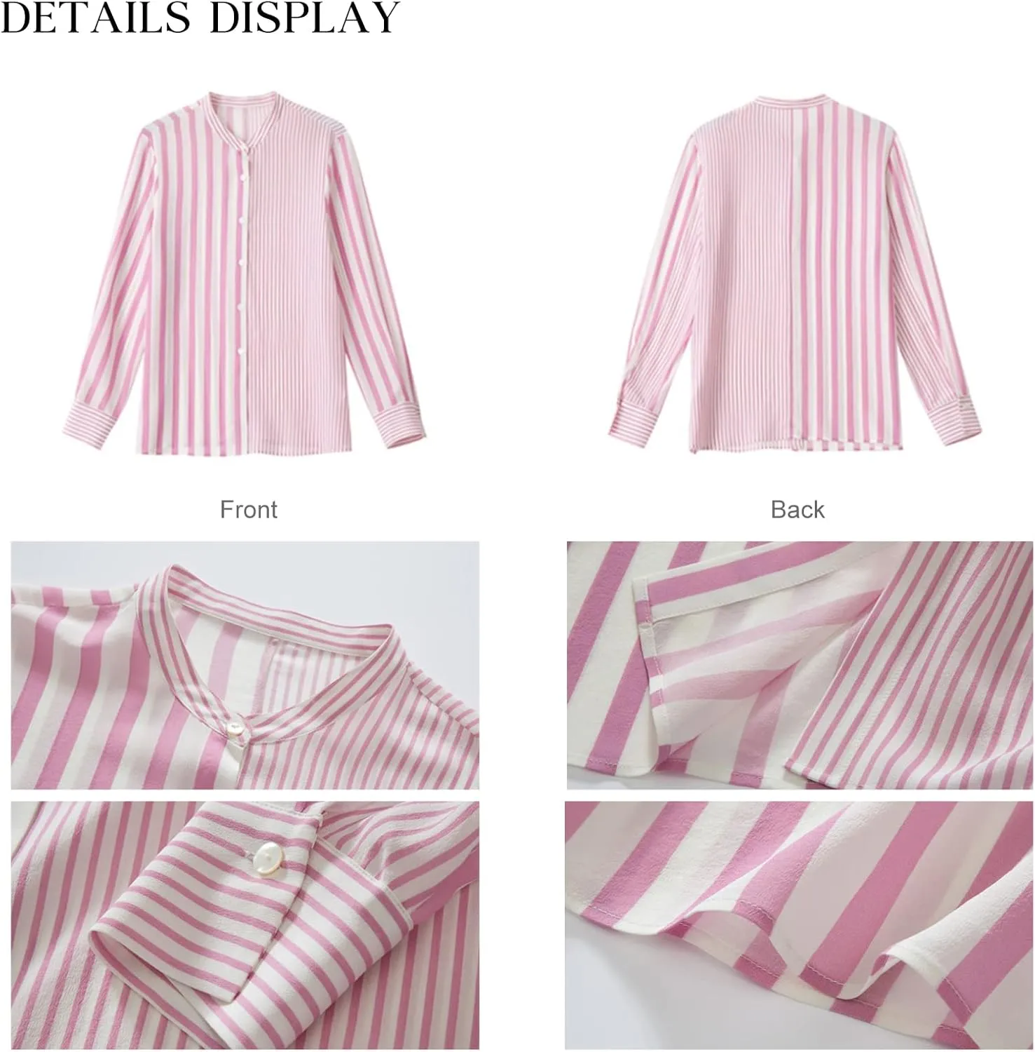COLD POSH 100% Pure Mulberry Silk Blouse for Women Long Sleeve Button Down Stripe Shirt for Spring/Summer
