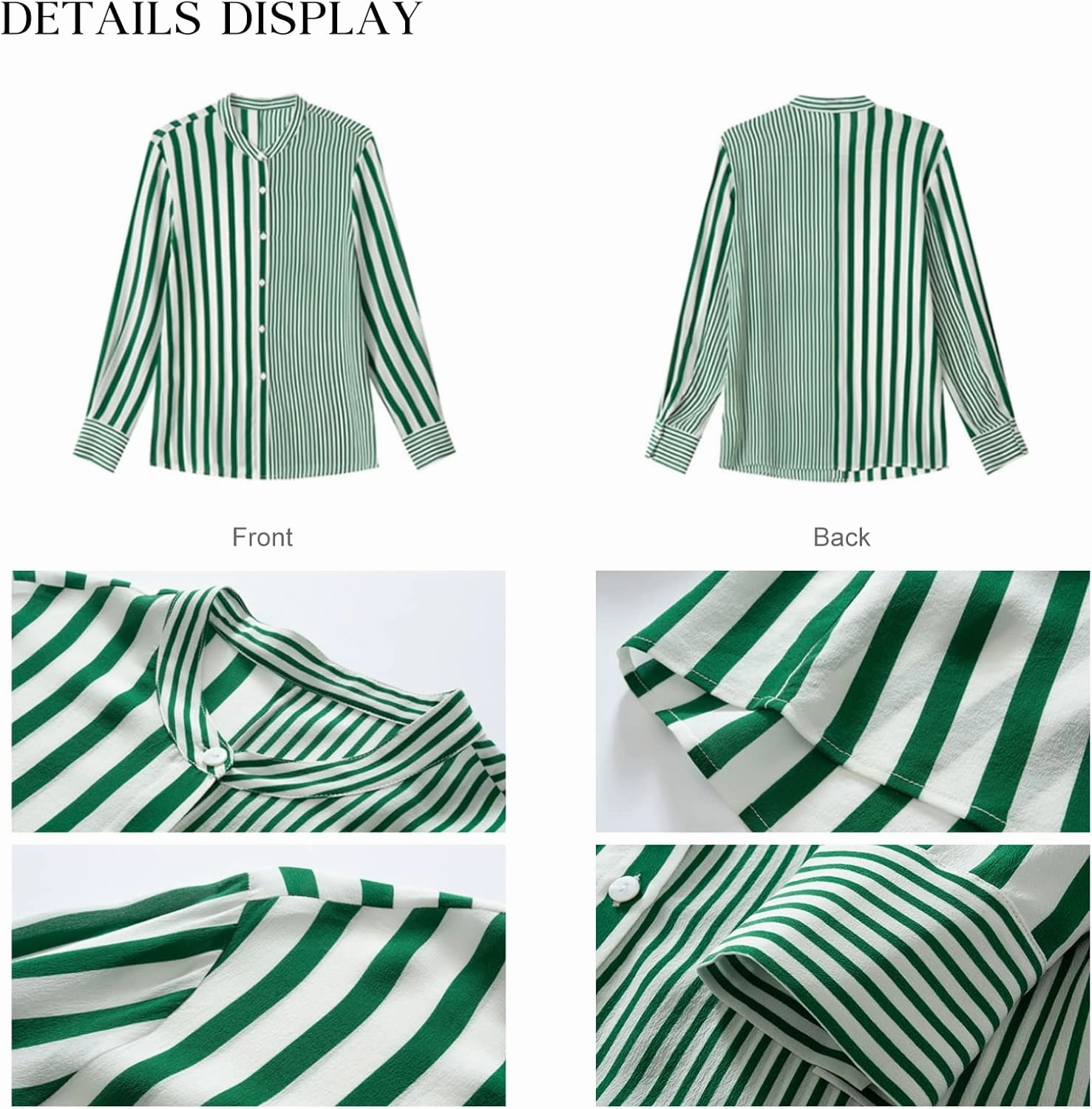 COLD POSH 100% Pure Mulberry Silk Blouse for Women Long Sleeve Button Down Stripe Shirt for Spring/Summer