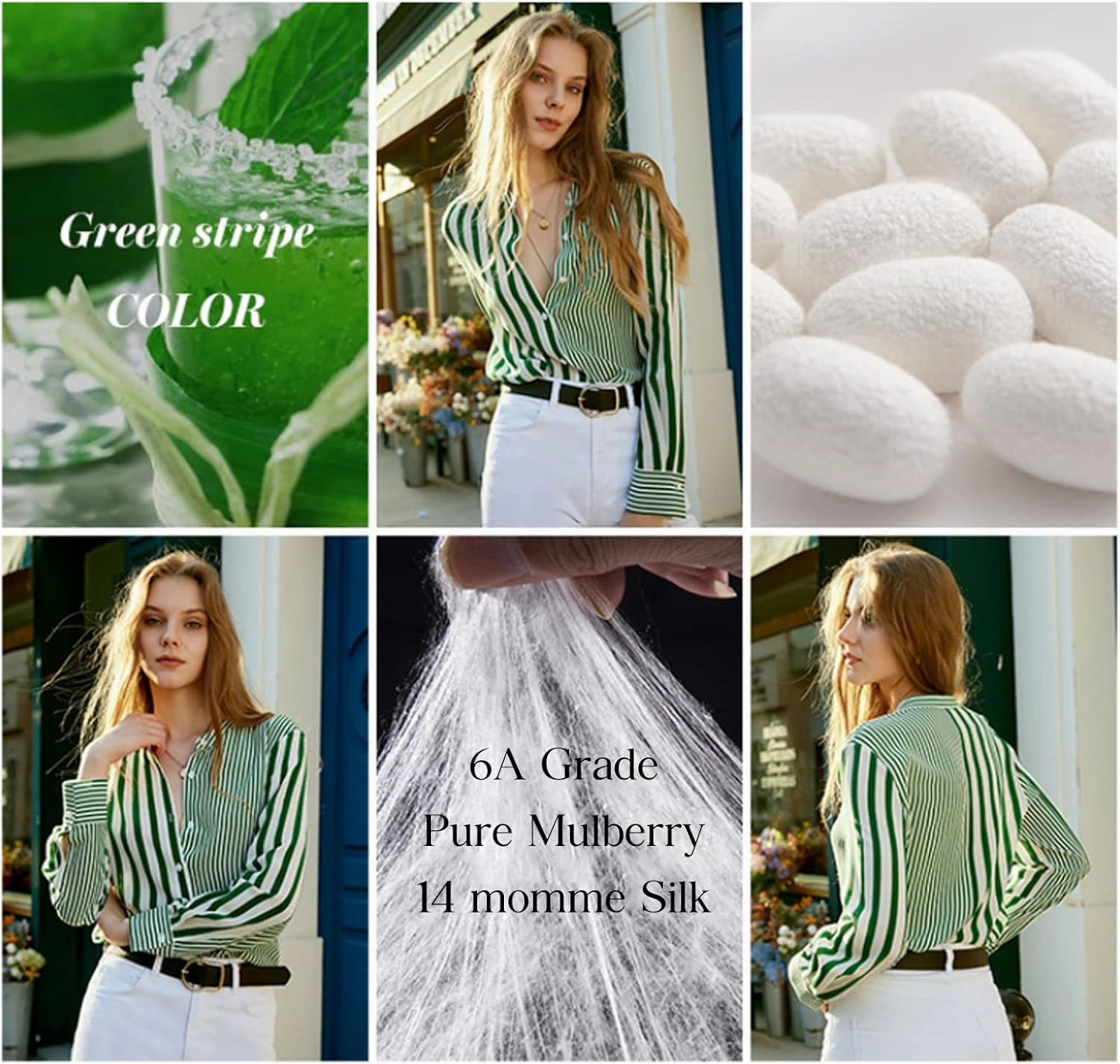 COLD POSH 100% Pure Mulberry Silk Blouse for Women Long Sleeve Button Down Stripe Shirt for Spring/Summer