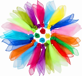 Colovis Square Dance Scarves, 48 Pcs Juggling Scarf Props Magic Trick Silk Scarves Music Movement Scarf 12 Colors 24 by 24 Inches