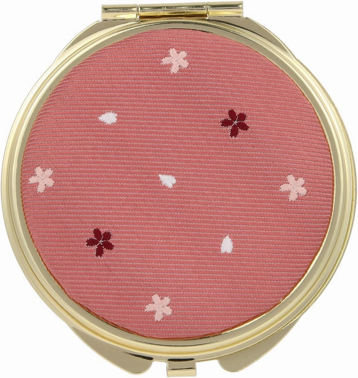 Compact Mirror, Nishijin Textile Silk Hand Mirror, Double-Sided Mirror, Magnifier, Made in Japan, Round Size, Cherry Blossom Pattern -15, Sakura (Pink/Gold)