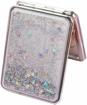 Compact Mirror Travel Pocket Makeup Mirror for Women, Purse Szie, Cosmetic Mirror Folding Magnifying Beauty Mirror - Silver, Square