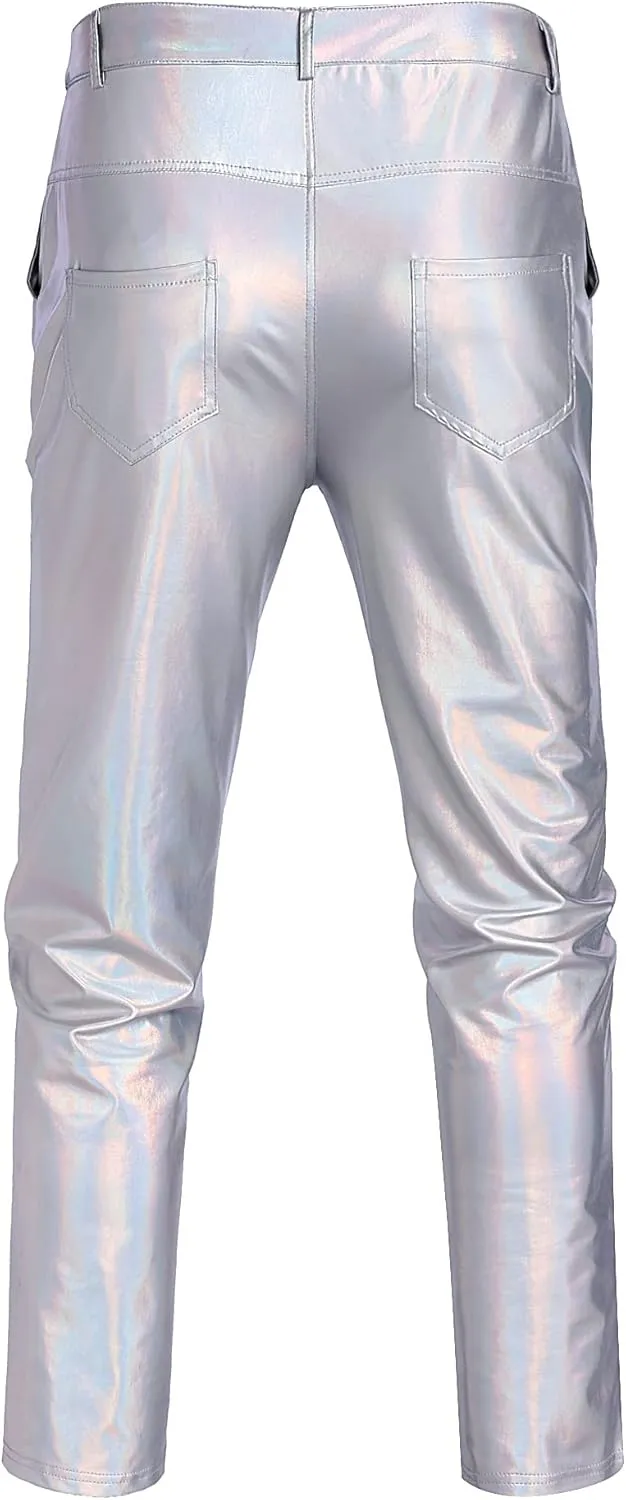 COOFANDY Men's Metallic Shiny Pants Night Club Pants 70s 80s 90s Disco Pant Party Dance Straight Leg Trousers