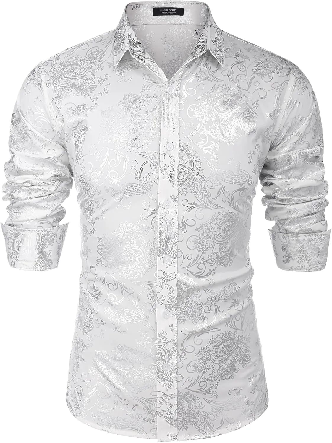 COOFANDY Men's Paisley Shirt Luxury Disco Long Sleeve Button Down Dress Shirts