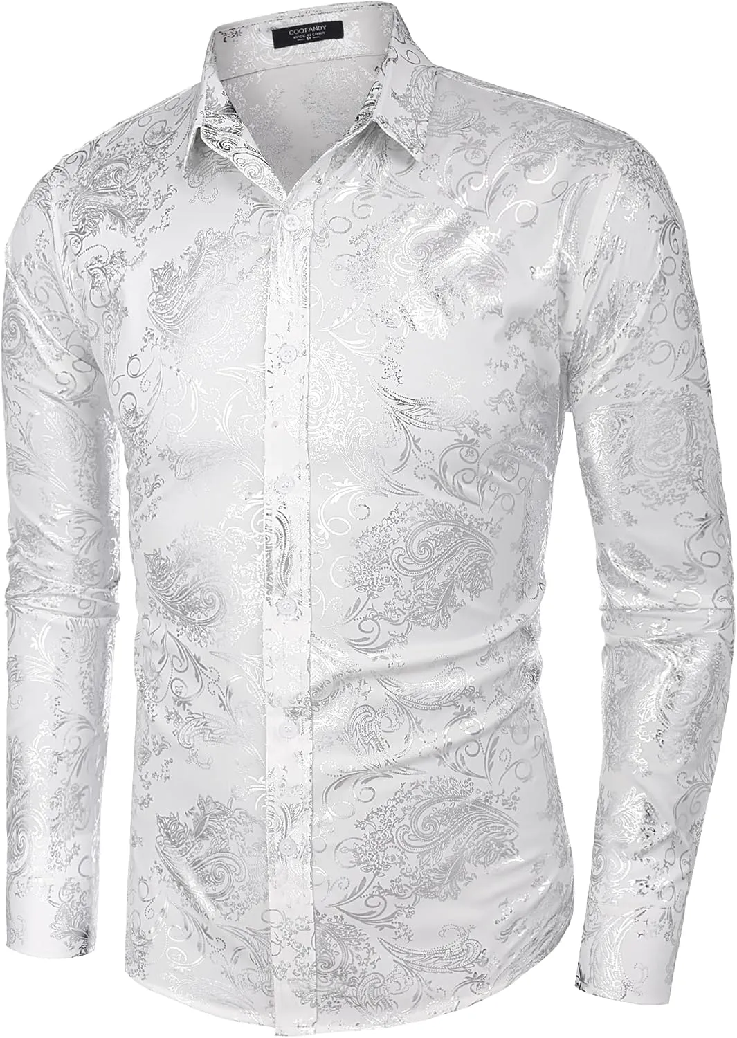 COOFANDY Men's Paisley Shirt Luxury Disco Long Sleeve Button Down Dress Shirts