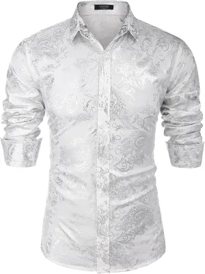 COOFANDY Men's Paisley Shirt Luxury Disco Long Sleeve Button Down Dress Shirts