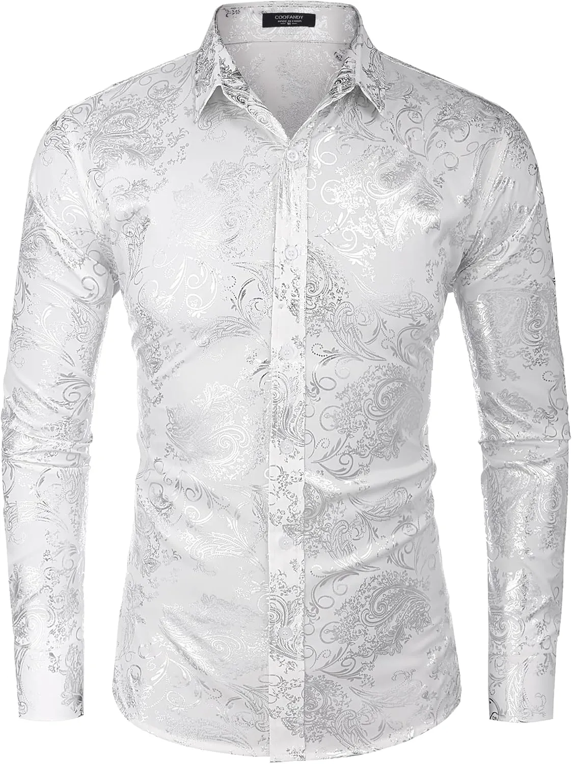 COOFANDY Men's Paisley Shirt Luxury Disco Long Sleeve Button Down Dress Shirts