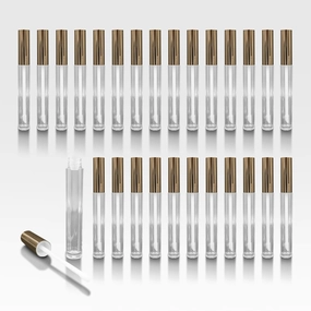 Cosmetic Packaging Now Vibe Clear Lip Gloss Tubes w/Shiny Gold Cap & Doe Foot Wand (Carton - 336 Pack)