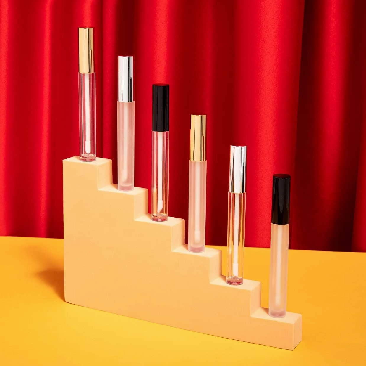 Cosmetic Packaging Now Vibe Clear Lip Gloss Tubes w/Shiny Gold Cap & Doe Foot Wand (Carton - 336 Pack)