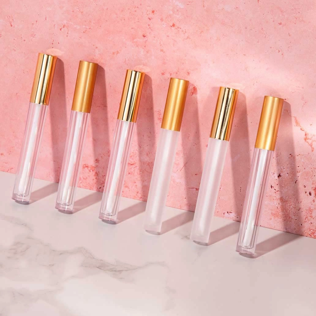 Cosmetic Packaging Now Vibe Clear Lip Gloss Tubes w/Shiny Gold Cap & Doe Foot Wand (Carton - 336 Pack)