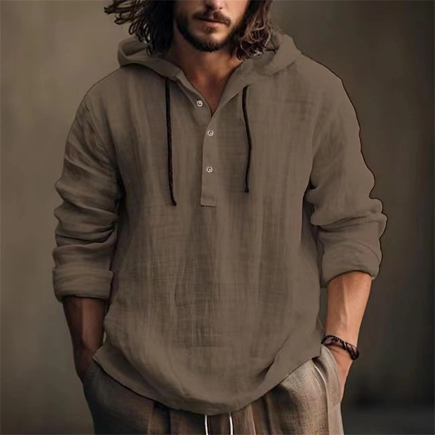 Cotton Hoodie Men Long Sleeve Summer Button Up Hooded Beach Fashion V Neck Dry Fit Tops Oversized Stylish Holiday Shirts