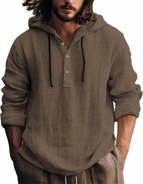 Cotton Hoodie Men Long Sleeve Summer Button Up Hooded Beach Fashion V Neck Dry Fit Tops Oversized Stylish Holiday Shirts
