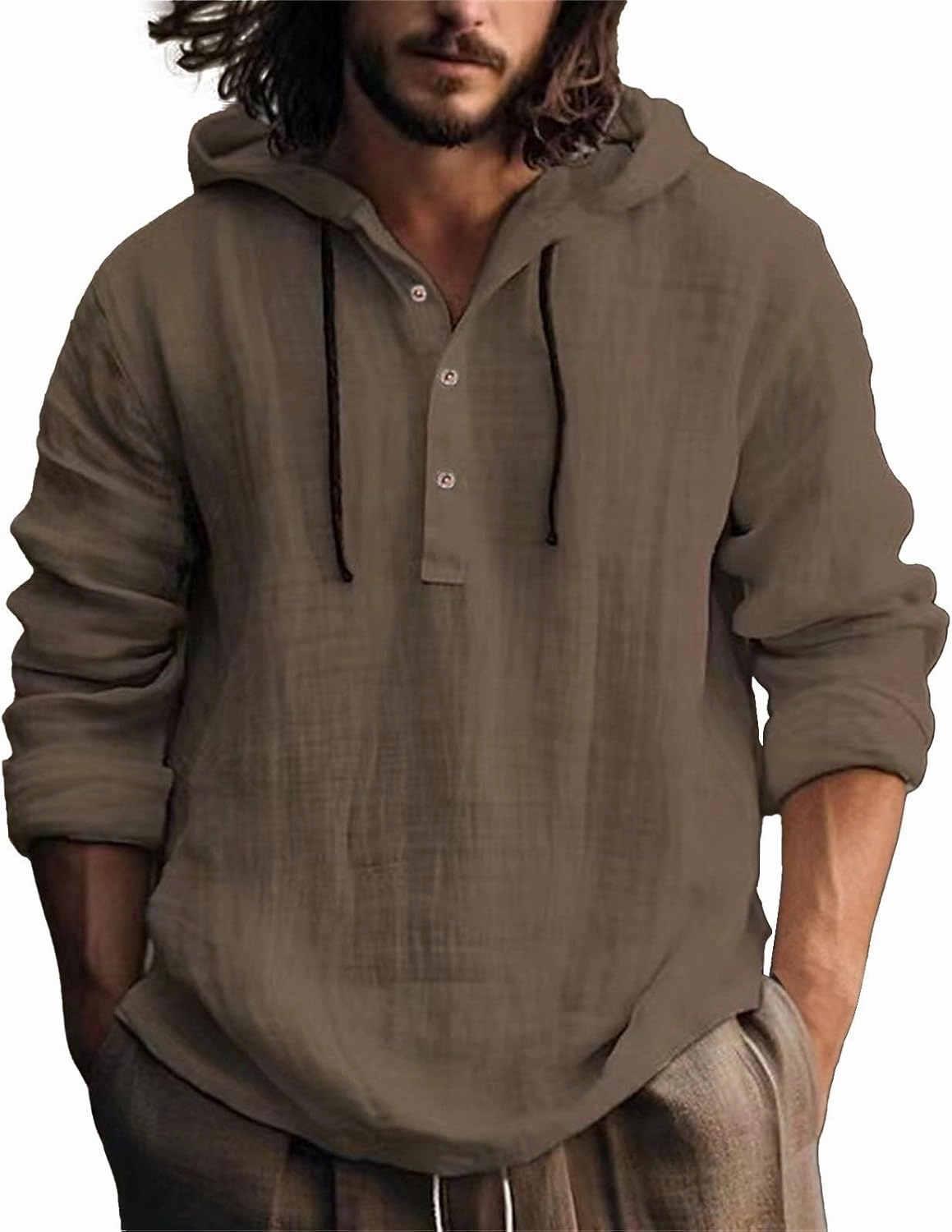 Cotton Hoodie Men Long Sleeve Summer Button Up Hooded Beach Fashion V Neck Dry Fit Tops Oversized Stylish Holiday Shirts
