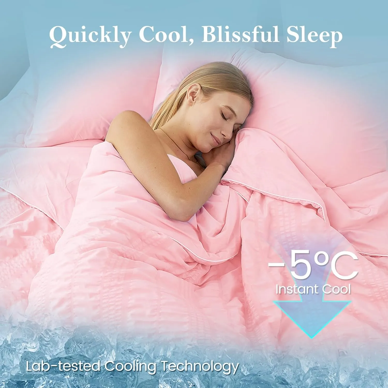Cozy Bliss Seersucker Cooling Comforter King Size, Q-Max 0.45 Reversible Lightweight Cooling Blanket, Breathable Silk Smooth Summer Bedding Quilt for Hot Sleepers Night Sweats Pink