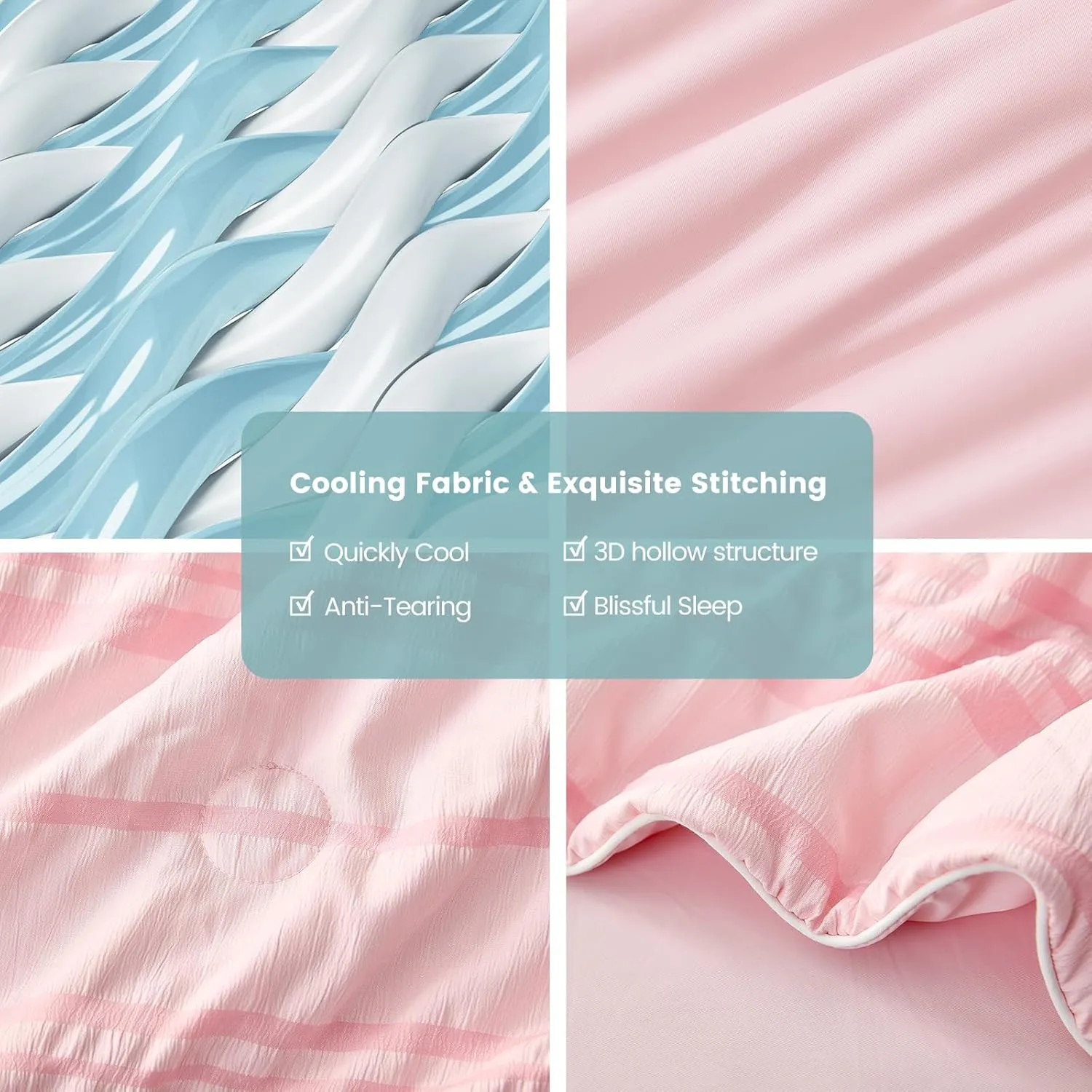 Cozy Bliss Seersucker Cooling Comforter King Size, Q-Max 0.45 Reversible Lightweight Cooling Blanket, Breathable Silk Smooth Summer Bedding Quilt for Hot Sleepers Night Sweats Pink