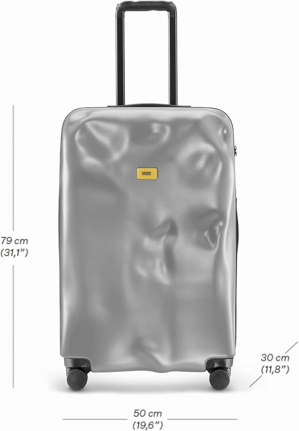 CRASH BAGGAGE Icon Suitcase | Metal Silver | 99L | 100% Polycarbonate, TSA-Approved Lock, 360° Spinning Wheels
