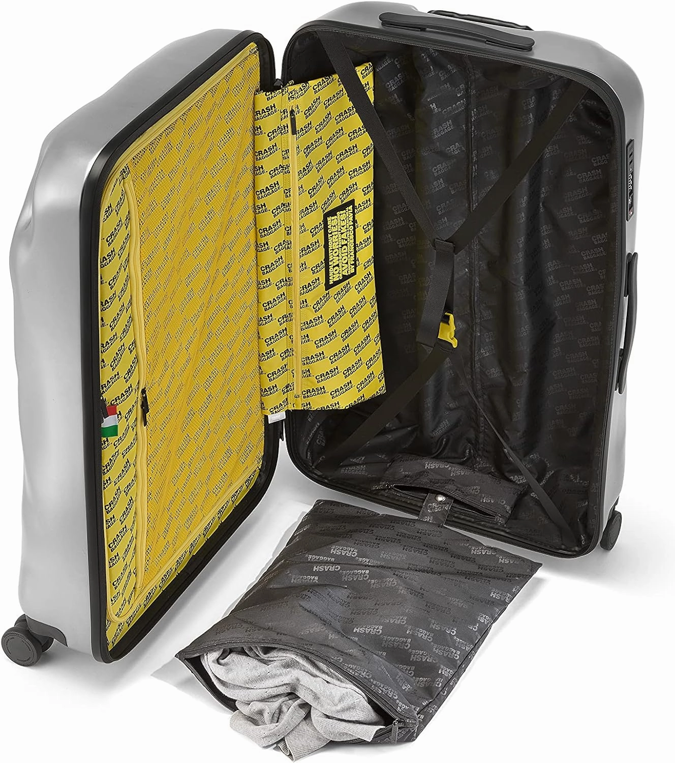 CRASH BAGGAGE Icon Suitcase | Metal Silver | 99L | 100% Polycarbonate, TSA-Approved Lock, 360° Spinning Wheels