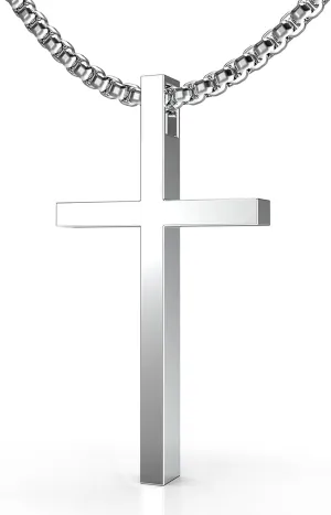Cross Necklace for Men, Stainless Steel Cross Silver/Black/Gold Cross Pendant Necklaces for Men Women Religious Cross Jewelry Christian Faith Gifts for Prayer Simple Style Jewelry Gift 24 Inches Box Chain