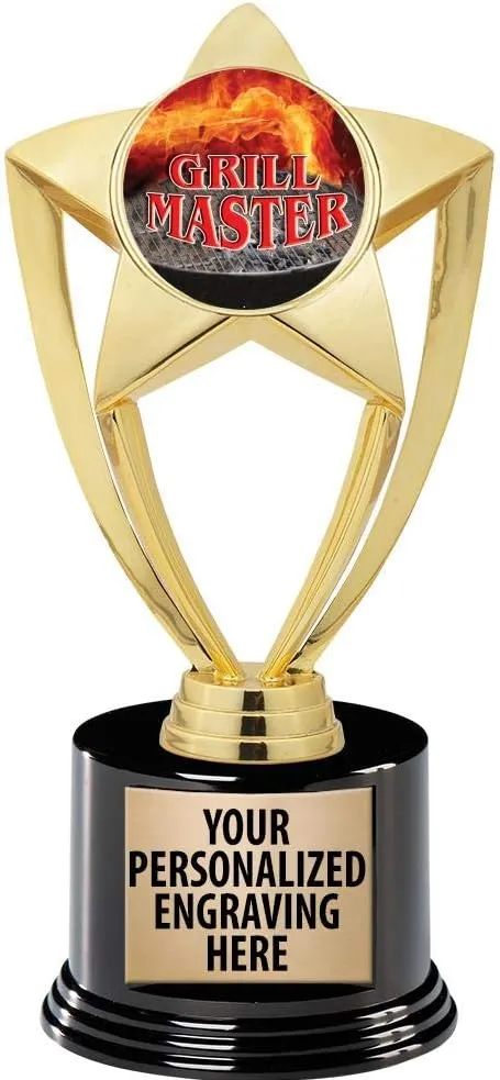 Crown Awards Grill Master Trophy, 8" Gold Star Grill Master Trophies with Deluxe Round Base Prime