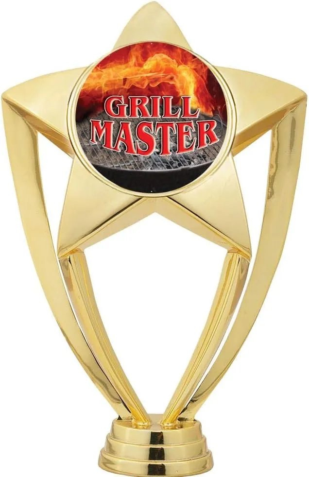Crown Awards Grill Master Trophy, 8" Gold Star Grill Master Trophies with Deluxe Round Base Prime