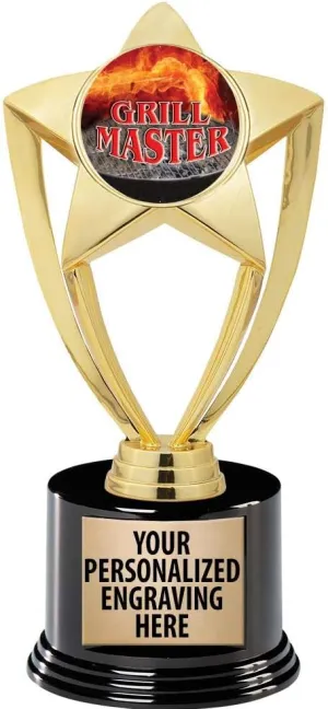 Crown Awards Grill Master Trophy, 8" Gold Star Grill Master Trophies with Deluxe Round Base Prime