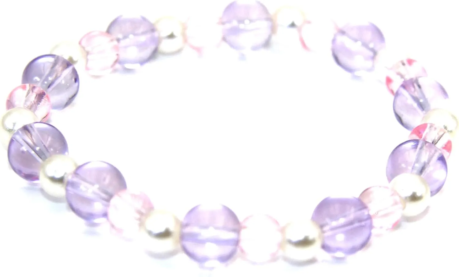 Crystal Bracelet for Women Anti Anxiety Amethyst Beaded Bracelet Purple and Pink Crystal Beads with White Pearls, Stretch Style 8mm Healing Stone Layered Bracelet Gift for Women