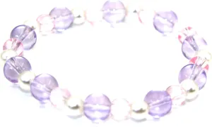 Crystal Bracelet for Women Anti Anxiety Amethyst Beaded Bracelet Purple and Pink Crystal Beads with White Pearls, Stretch Style 8mm Healing Stone Layered Bracelet Gift for Women