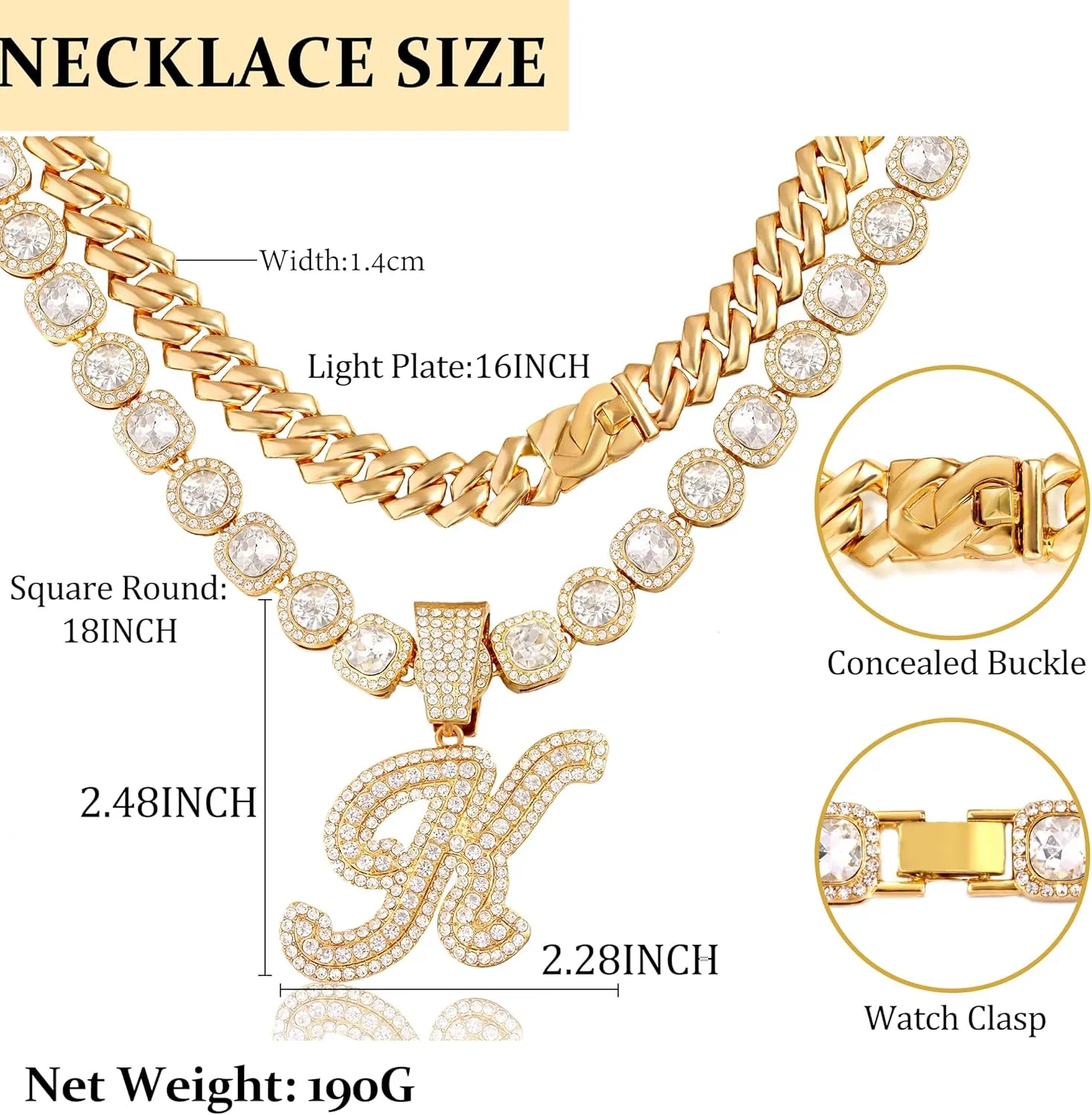 Cuban Link Chain for Women - Silver Initial Necklace, 14mm Cursive Chain for Hip Hop Jewelry