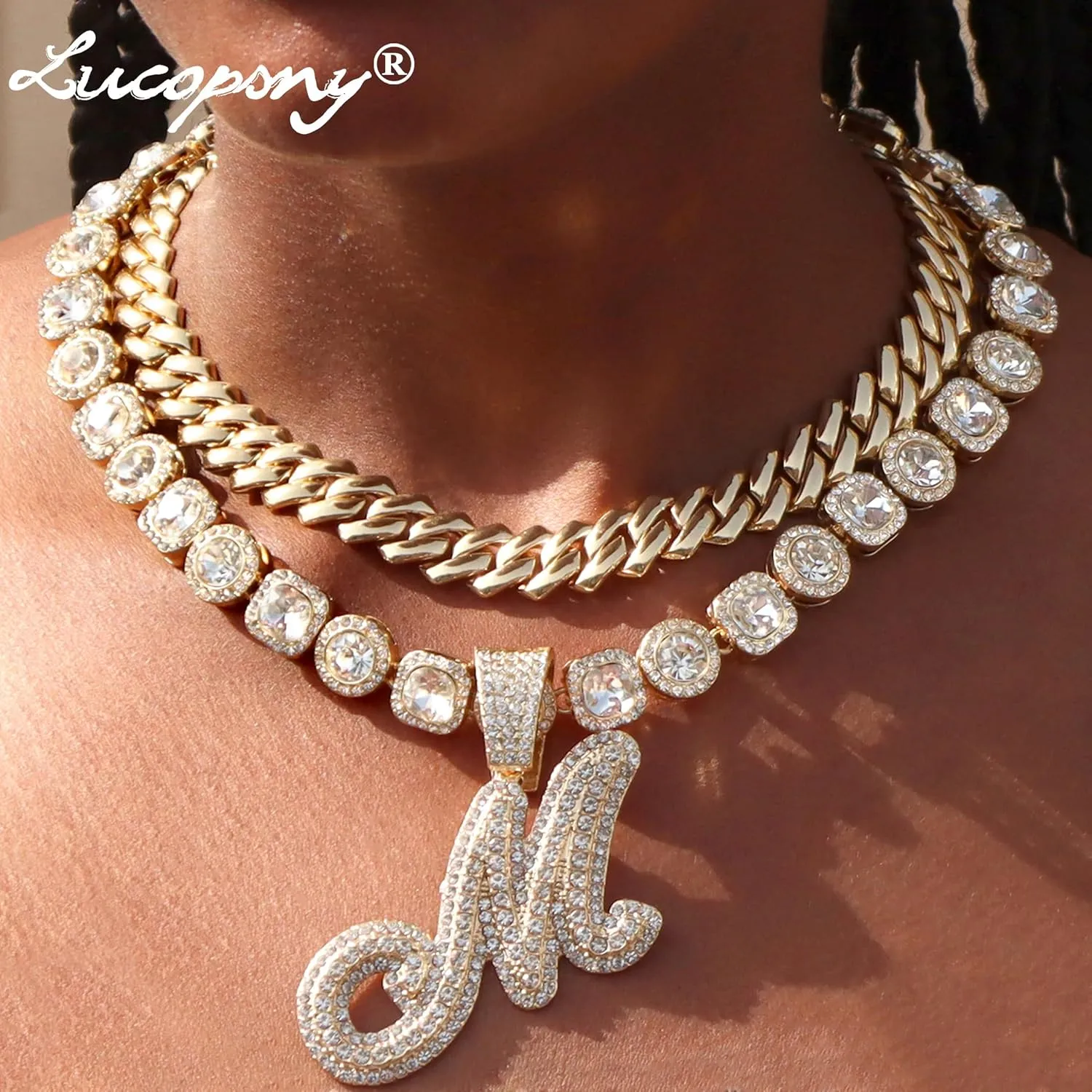 Cuban Link Chain for Women - Silver Initial Necklace, 14mm Cursive Chain for Hip Hop Jewelry