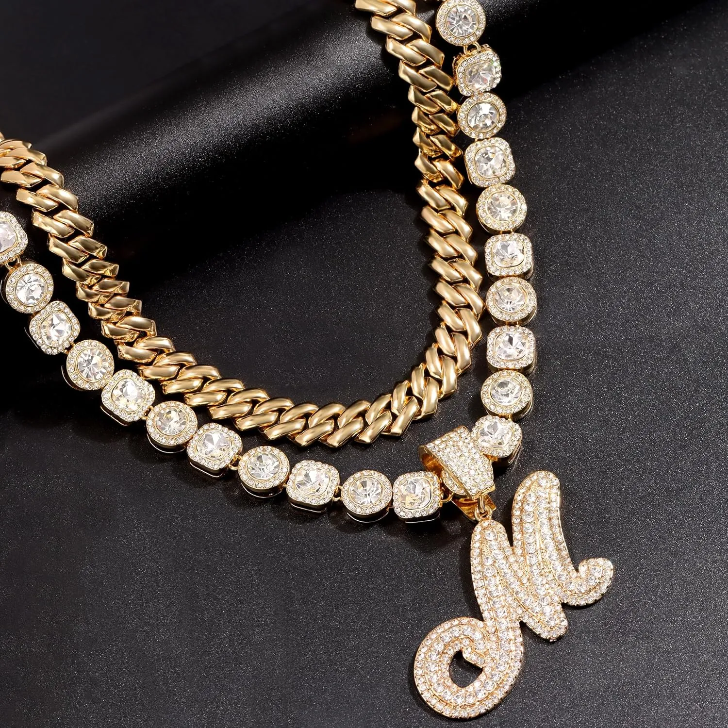Cuban Link Chain for Women - Silver Initial Necklace, 14mm Cursive Chain for Hip Hop Jewelry