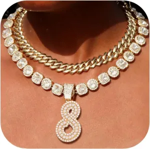 Cuban Link Chain for Women - Silver Initial Necklace, 14mm Cursive Chain for Hip Hop Jewelry