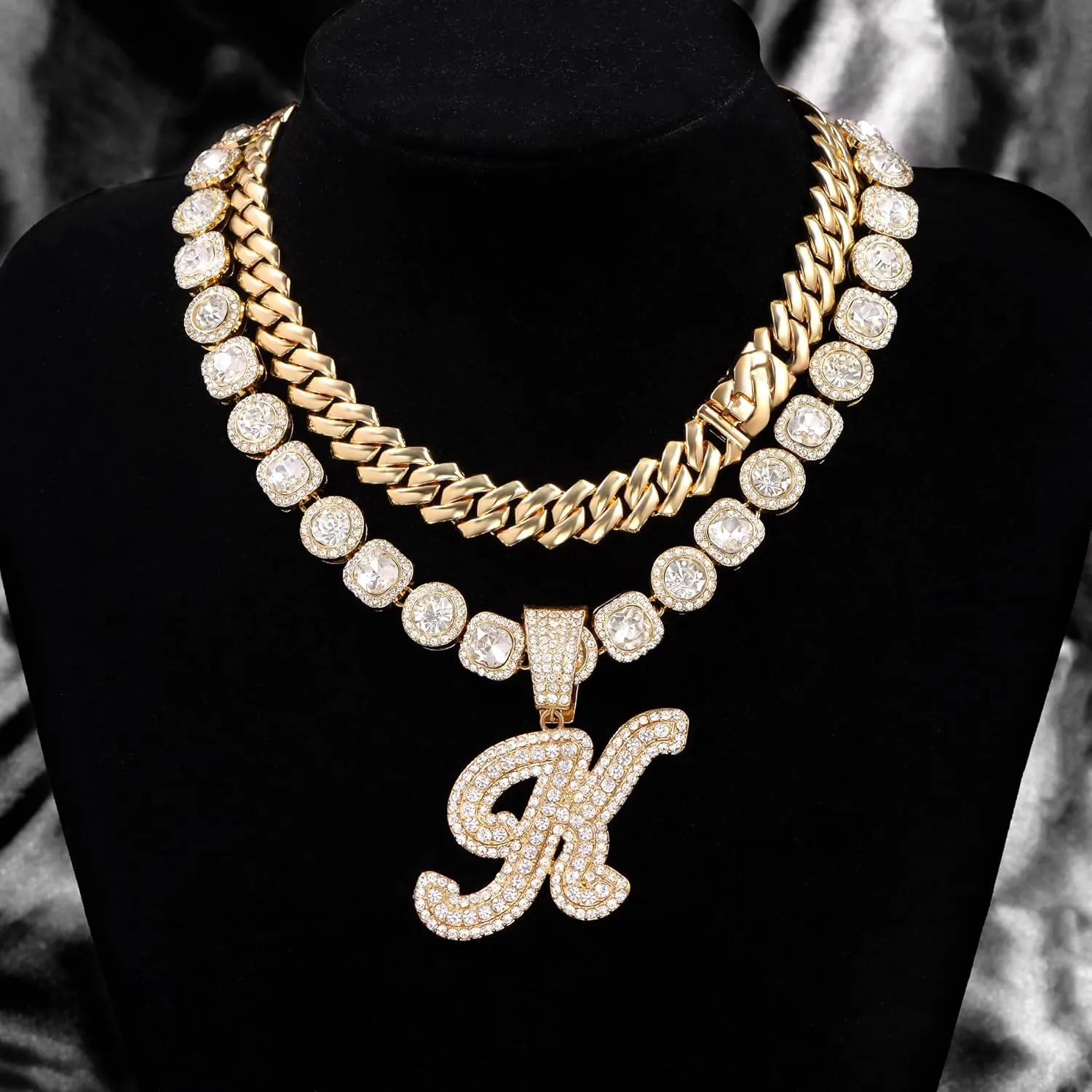 Cuban Link Chain for Women - Silver Initial Necklace, 14mm Cursive Chain for Hip Hop Jewelry