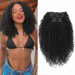 Curly Clip in Hair Extensions, Urbeauty Pink Mango 6 PCS 100% Pure Protein Silk Curly Hair Extensions Clip Ins for Black Women Kinky Curly Hair Soft Natural Durable Light Long Lifespan