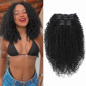 Curly Clip in Hair Extensions, Urbeauty Pink Mango 6 PCS 100% Pure Protein Silk Curly Hair Extensions Clip Ins for Black Women Kinky Hair Soft Natural Durable Light Long Lifespan