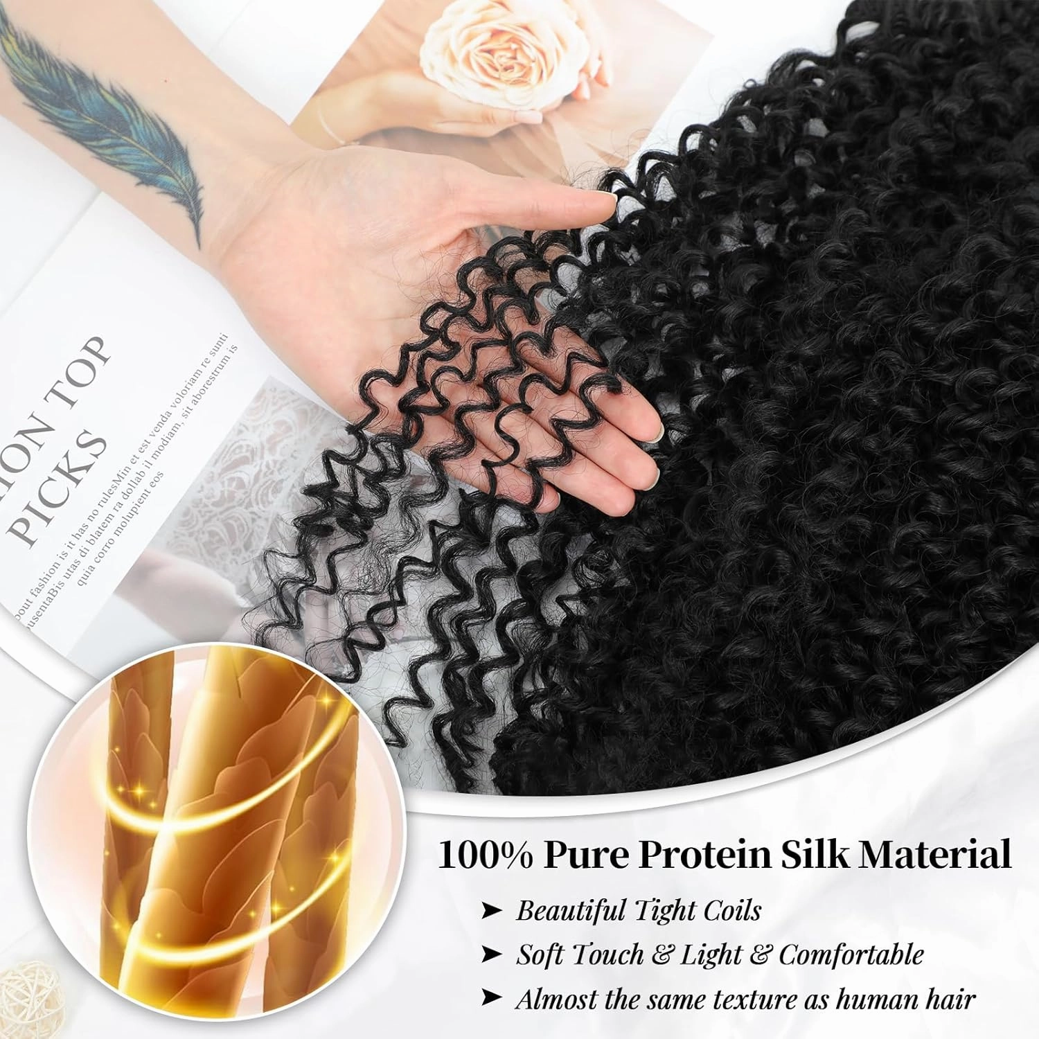 Curly Clip in Hair Extensions, Urbeauty Pink Mango 6 PCS 100% Pure Protein Silk Curly Hair Extensions Clip Ins for Black Women Kinky Hair Soft Natural Durable Light Long Lifespan
