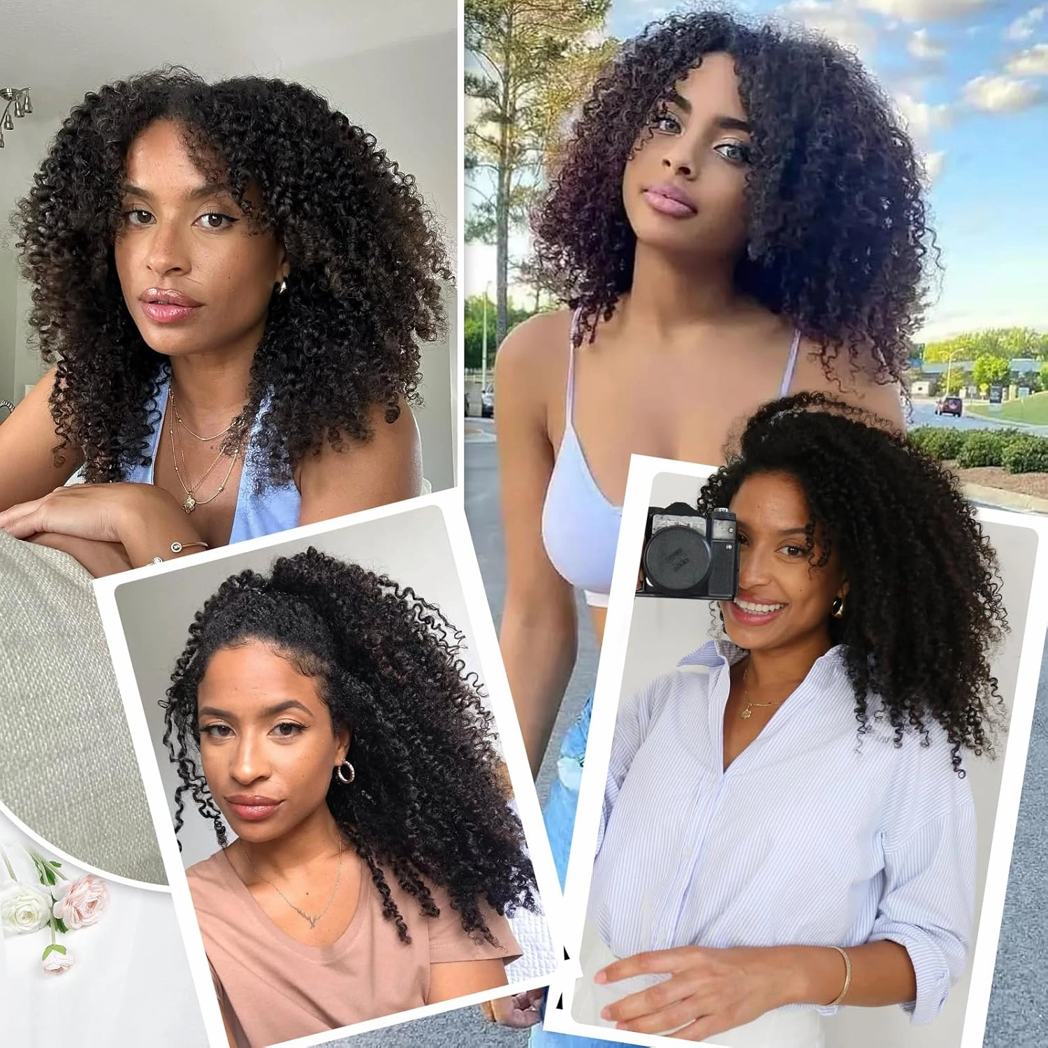 Curly Clip in Hair Extensions, Urbeauty Pink Mango 6 PCS 100% Pure Protein Silk Curly Hair Extensions Clip Ins for Black Women Kinky Hair Soft Natural Durable Light Long Lifespan
