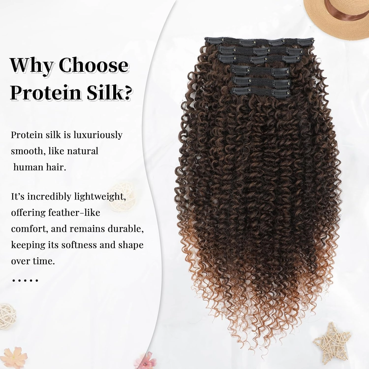 Curly Clip in Hair Extensions, Urbeauty Pink Mango 6 PCS 100% Pure Protein Silk Curly Hair Extensions Clip Ins for Black Women Kinky Hair Soft Natural Durable Light Long Lifespan