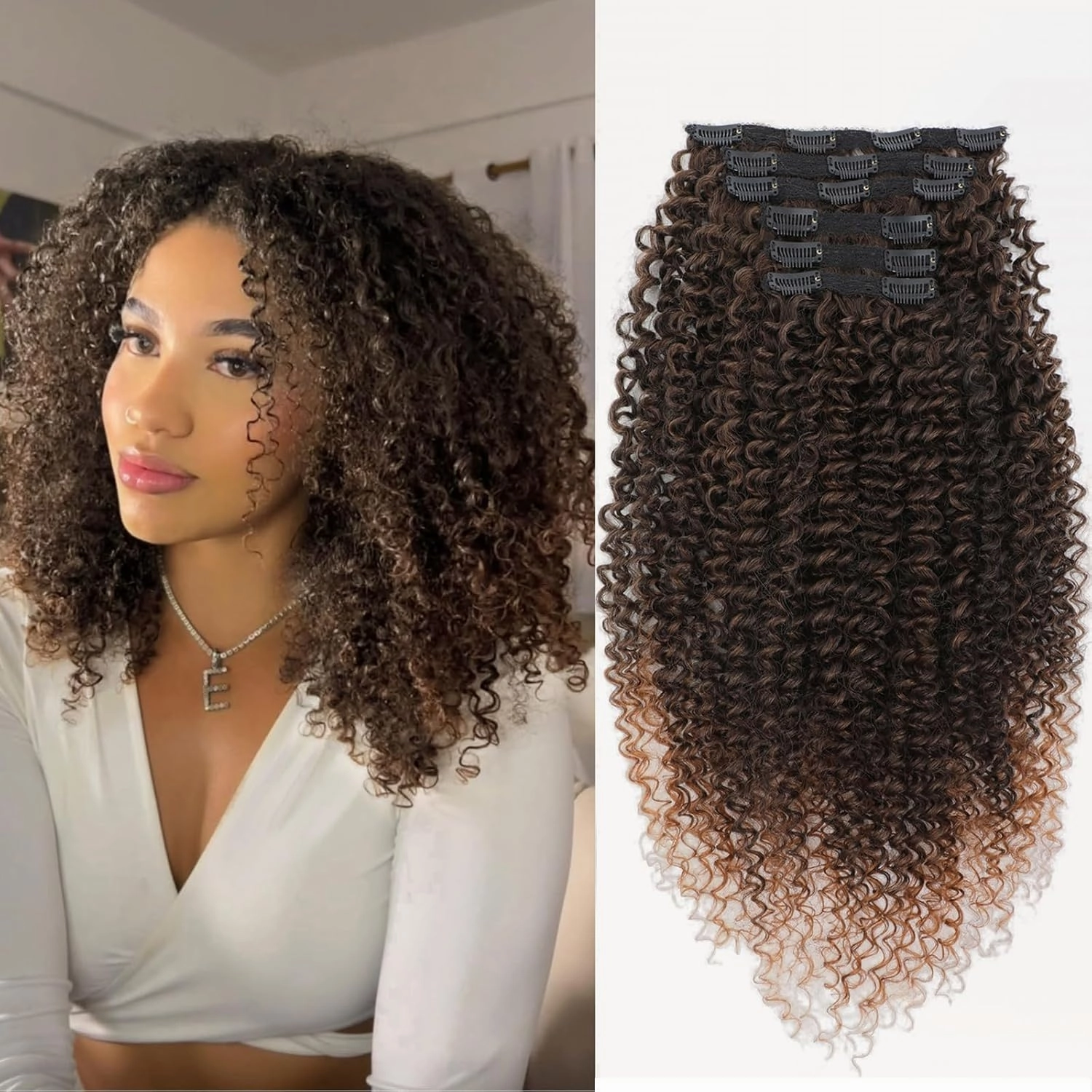 Curly Clip in Hair Extensions, Urbeauty Pink Mango 6 PCS 100% Pure Protein Silk Curly Hair Extensions Clip Ins for Black Women Kinky Hair Soft Natural Durable Light Long Lifespan