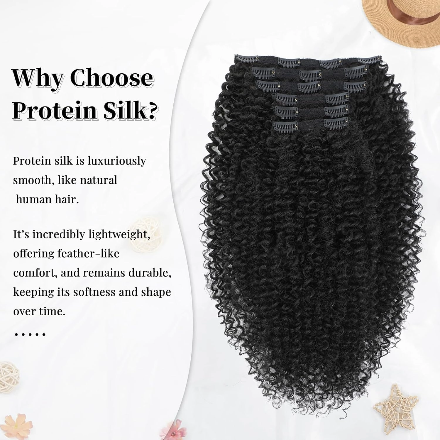 Curly Clip in Hair Extensions, Urbeauty Pink Mango 6 PCS 100% Pure Protein Silk Curly Hair Extensions Clip Ins for Black Women Kinky Hair Soft Natural Durable Light Long Lifespan