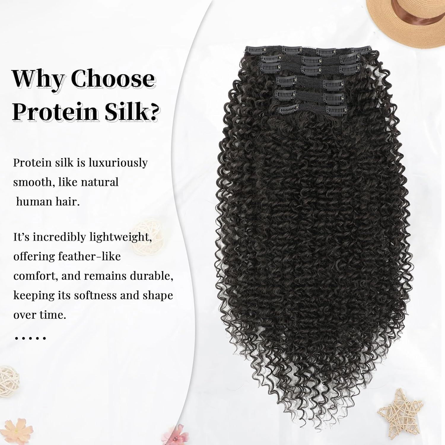 Curly Clip in Hair Extensions, Urbeauty Pink Mango 6 PCS 100% Pure Protein Silk Kinky Curly Hair Extensions Clip Ins for Black Women Hair Soft Natural Durable Light Long Lifespan
