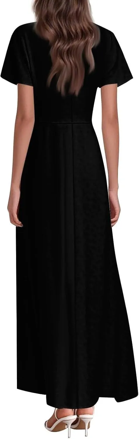 Cute Floral Maxi Dresses for Women 2025 Flowy Short Sleeve Chiffon Dress Summer Casual Prom Beach Clothes Easter Dress