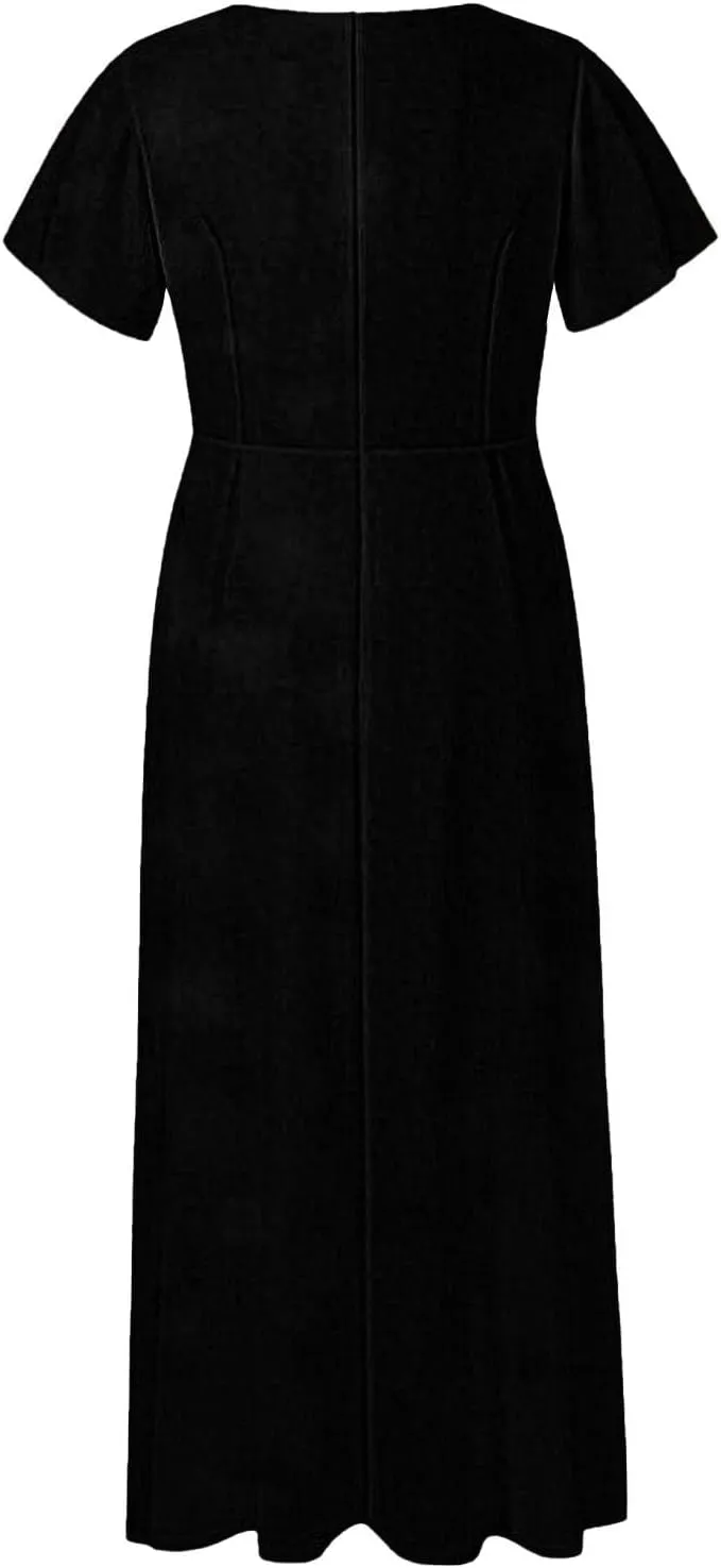 Cute Floral Maxi Dresses for Women 2025 Flowy Short Sleeve Chiffon Dress Summer Casual Prom Beach Clothes Easter Dress