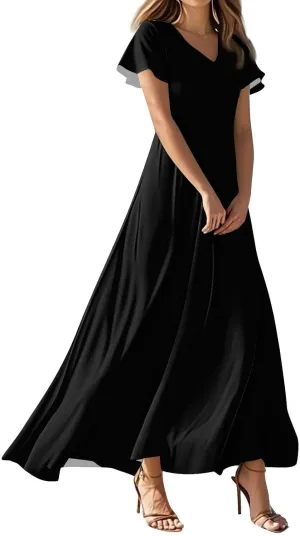 Cute Floral Maxi Dresses for Women 2025 Flowy Short Sleeve Chiffon Dress Summer Casual Prom Beach Clothes Easter Dress