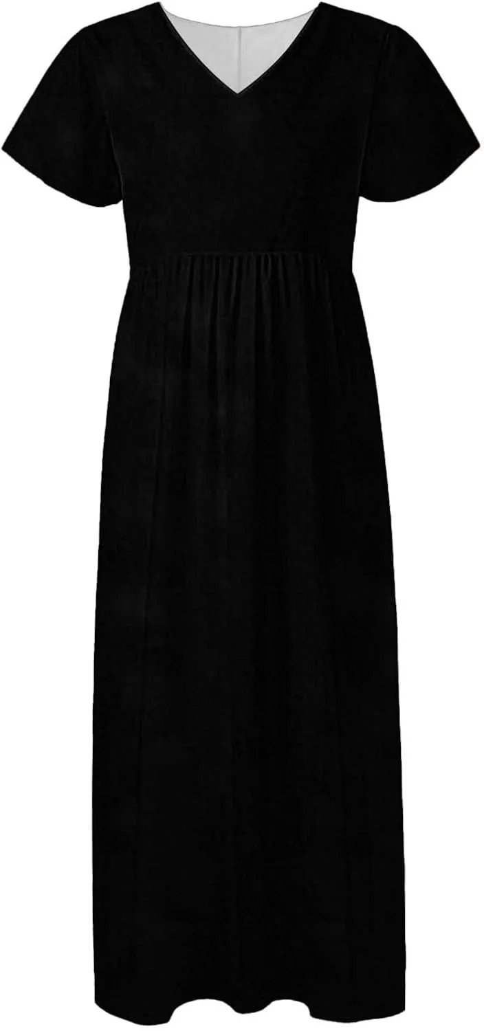 Cute Floral Maxi Dresses for Women 2025 Flowy Short Sleeve Chiffon Dress Summer Casual Prom Beach Clothes Easter Dress