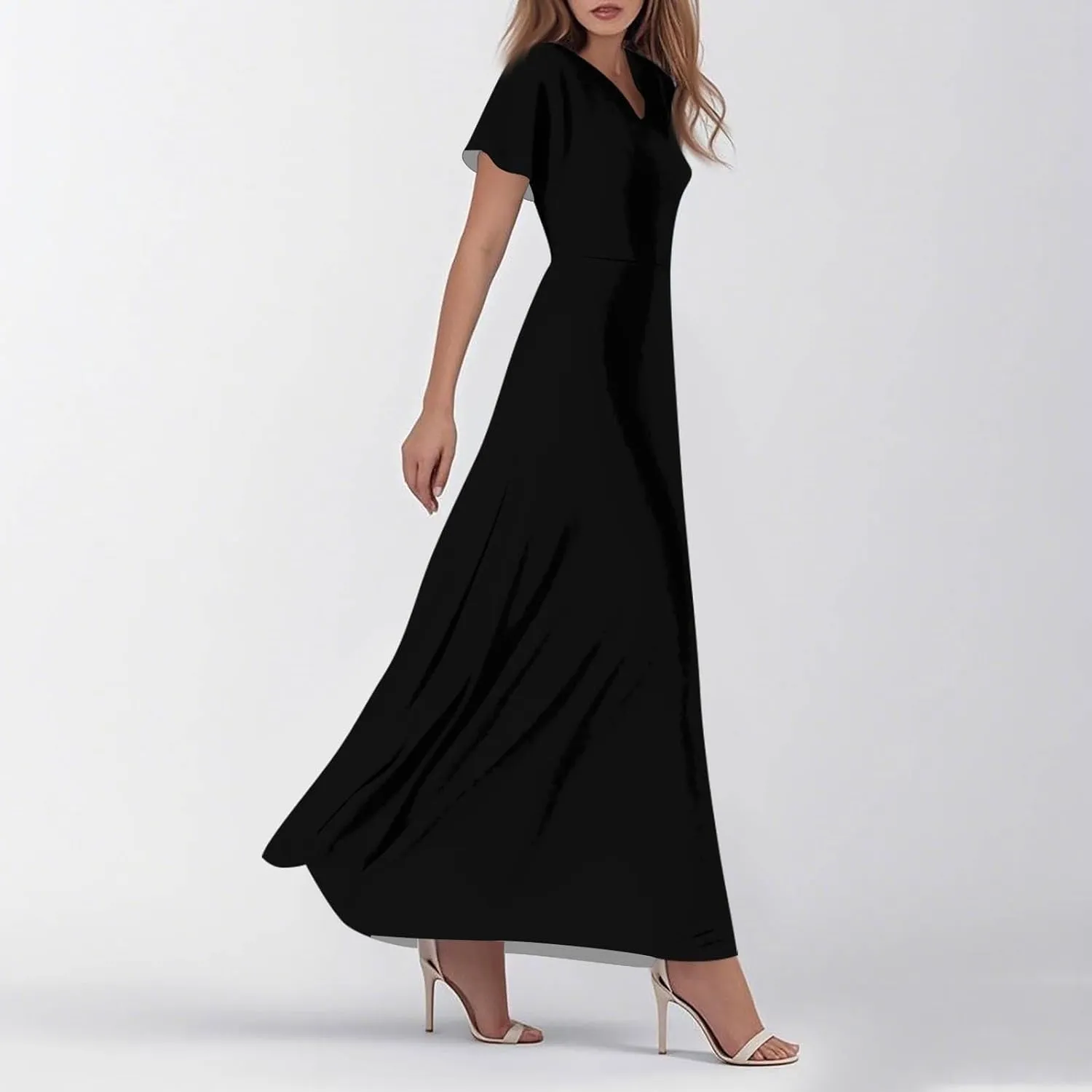 Cute Floral Maxi Dresses for Women 2025 Flowy Short Sleeve Chiffon Dress Summer Casual Prom Beach Clothes Easter Dress