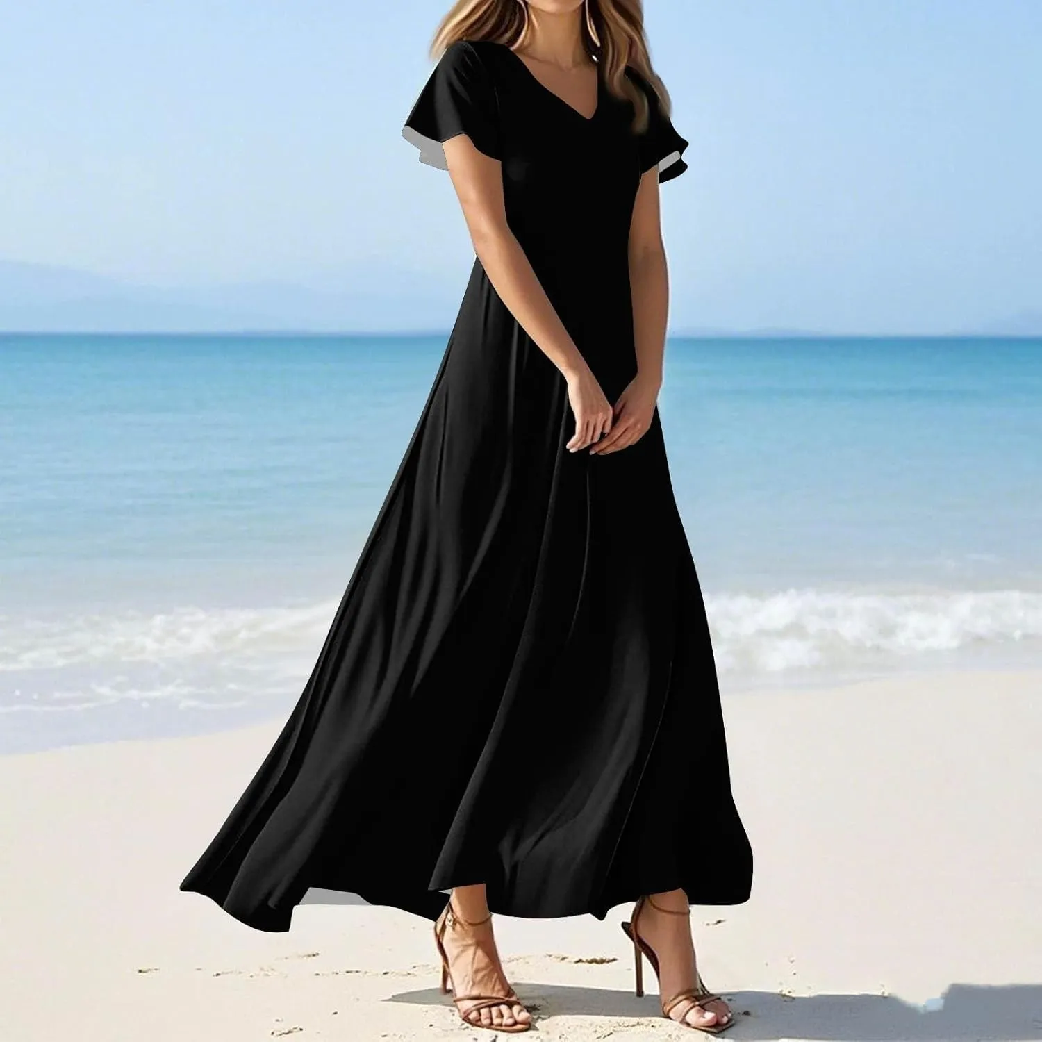 Cute Floral Maxi Dresses for Women 2025 Flowy Short Sleeve Chiffon Dress Summer Casual Prom Beach Clothes Easter Dress